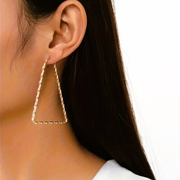14K Gold Womens Large Triangle Hoop Earrings Big 14 Karat Silver Hoops Jewelry